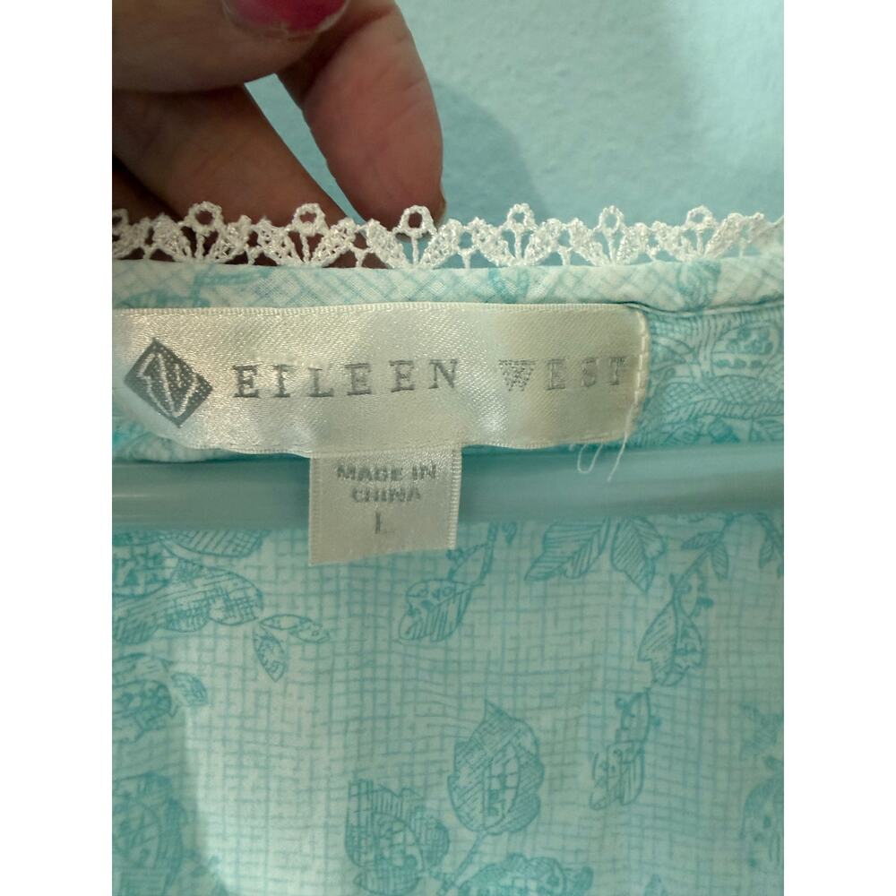 Eileen West Large Blue Floral Cotton Sleeveless Nightgown Lace Trim Cottagecore - Picture 6 of 6